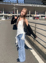 Nazy アンバランスラッフルフリルホルタースリーブレス