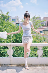 [MADE] Zanne Nouvel Ribbon U-Neck Lace T (Wore by Fromis-9)