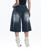 Cross Stud Denim Pants - Black