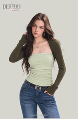 Olive Brown Tube Top Bolero Two-Piece Set