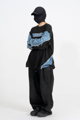 シスカットオフデニム長袖Tシャツ
