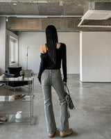Grayish Washing Bootcut Denim Pants