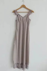 SMOKEY MAUVE FLORAL RUFFLE DRESS