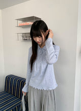 ムンタボーダーフリル襟付き長袖Tシャツ