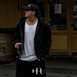 [HFORUS MADE]レイヤーショルダー フード付きジップアップ イン ブラック