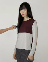 BACK RIBBON T-SHIRT(GREY BURGUNDY)