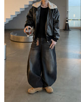 Dot heavy brushed balloon denim pants