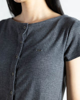 Open Boat Neck T-Shirt Melange Charcoal