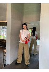 Lace Beige Round Wide Cotton Pants