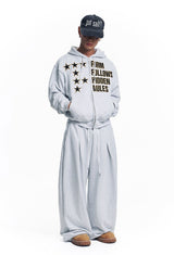 Star Lettering Patch Sweat Pants - White