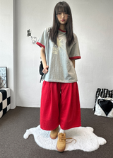 Graff Hot Star Letter Tattoo Patch Wide Balloon Bermuda Shorts