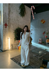 White Smudge Lace Shirring Long Sleeve T-shirt
