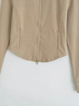 Velvet Collar Slim Round Zip-Up