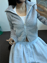 シープファーフリースクロッペンハーフポロネックジップアップ 🧸🩶🤍🖤🩵4カラー