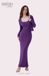 Violet Sleeveless Long Dress Cardigan Set (LONG)