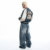 Sun Patch Leopard Balloon Denim Pants - BLACK