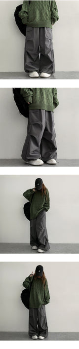 ベダーピンタックワイドカーゴパンツ (5 colors) ヘムストリング!