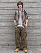 マルチストライプクロシェットショートスリーブニットシャツ