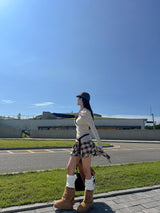 Bohemian uncut frill banding tartan check mini skirt (2 colors)