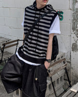 Broad Stripe Knit Hoodie Vest