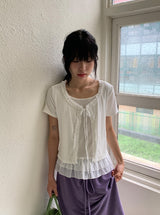 Pokapo Frill Layered Ribbed Short Sleeve Cardigan