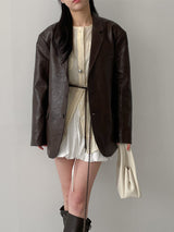 [unisex] Crack Single Leather Over Fit Jacket