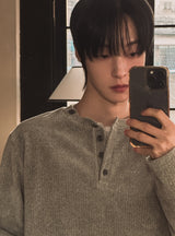 Dense Velour Henley Neck Long Sleeve T-Shirt