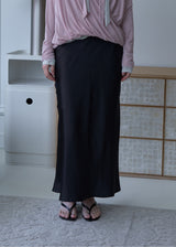 Satin Long Skirt (Black)