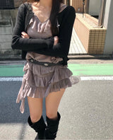プリットスクエアネックフリルライントップ
