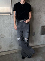 Velour henley neck half knit(4color)
