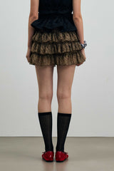 LEOPARD CANCAN MINI SKIRT PANTS / BROWN
