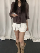Russell Puff-Sleeve Shirred Blouse