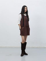 suede belted one-piece - dark brown 