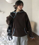 ハモング ダイアゴナルジッパー ハイネック フリース フード