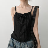 Ribbon Sleeveless Loen Bustier Top Lace Sleeveless Top (3 colors)