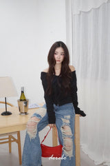 Black Off-Shoulder Cover Long Sleeve T-Shirt