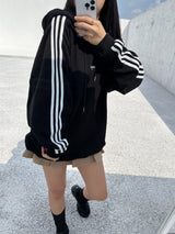 (UNISEX) スリーストライプ オーバーサイズキュート ボックスフーディー - 2 COLOR