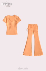 Liiv short-sleeve cap training shirring pants set (LONG PANTS)