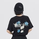 バックポイントブルーフラワーtシャツ