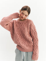 ベーシックケーブルニット (Pink)