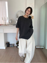 WAFFLE BUTTON OVERSIZED TEE (3C)