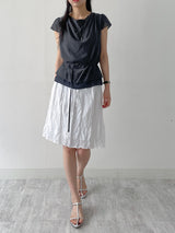 [Belt Set] Noir Drape Short Sleeve Blouse