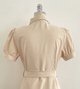 Kazz Shirt Collar Puff Sleeve Long One Piece (Belt Set)