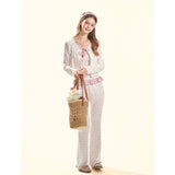 [GirlyFancyClub] Charming Floral* Comfortable Brushed Micro-Floral Long Pants for Outdoor and Home Wear