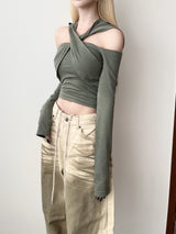 1399. X cross hood long sleeve T (2color)