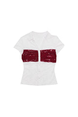 レースシャーリングシャツ #WHITE&RED