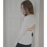 BACK RIBBON LONG SLEEVE-WHITE