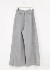 over wide gray pants
