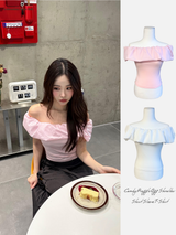 キャンディラッフルオフショルダーショートスリーブTシャツ