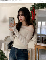 ドレープシースルーオフショルダーTシャツ(3color)